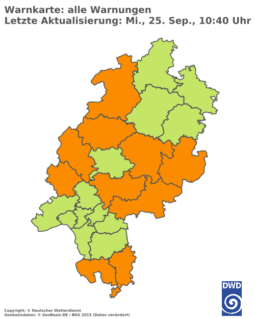 Aktuelle Wetterwarnungen für  Wetteraukreis