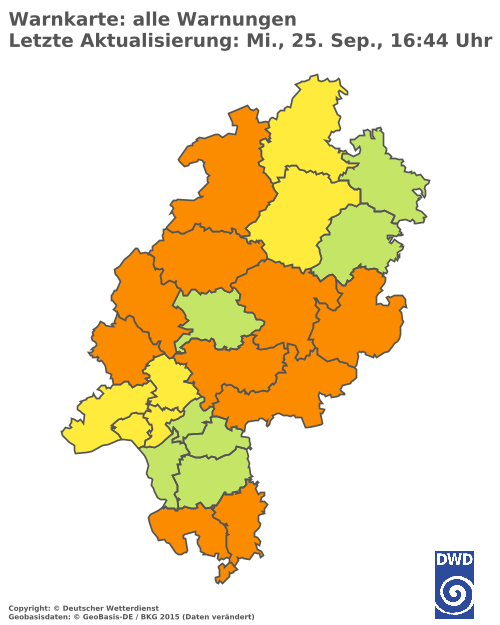 Aktuelle Wetterwarnungen für  Wetteraukreis