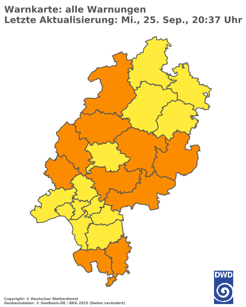 Aktuelle Wetterwarnungen für  Wetteraukreis