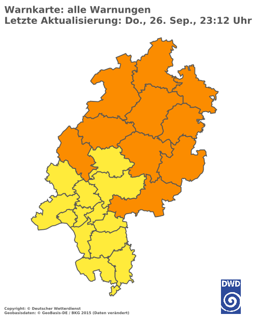 Aktuelle Wetterwarnungen für  Wetteraukreis