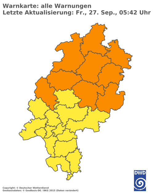 Aktuelle Wetterwarnungen für  Wetteraukreis