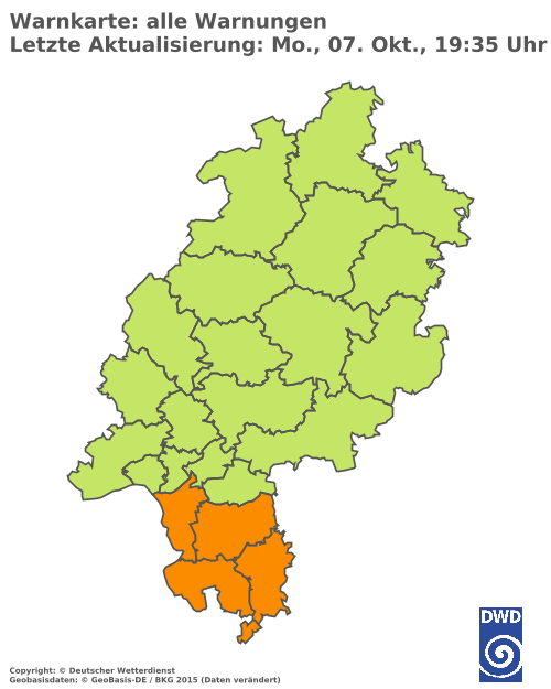 Aktuelle Wetterwarnungen für  Wetteraukreis