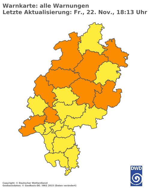 Aktuelle Wetterwarnungen für  Wetteraukreis