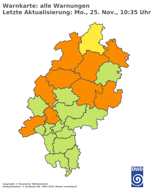 Aktuelle Wetterwarnungen für  Wetteraukreis