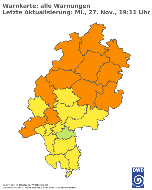 Aktuelle Wetterwarnungen für  Wetteraukreis