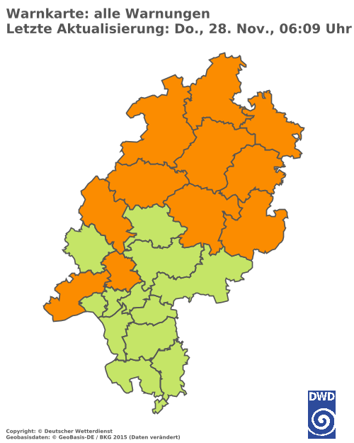 Aktuelle Wetterwarnungen für  Wetteraukreis