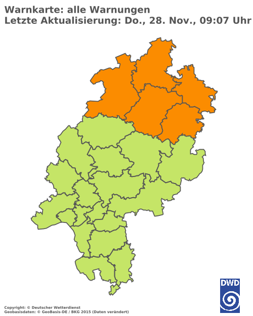 Aktuelle Wetterwarnungen für  Wetteraukreis