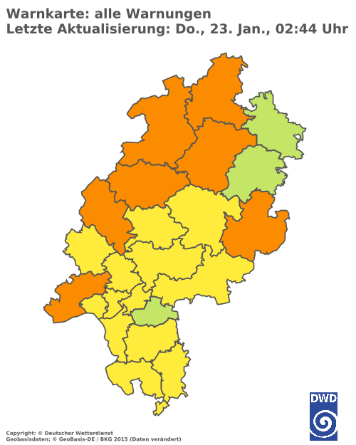 Aktuelle Wetterwarnungen für  Wetteraukreis