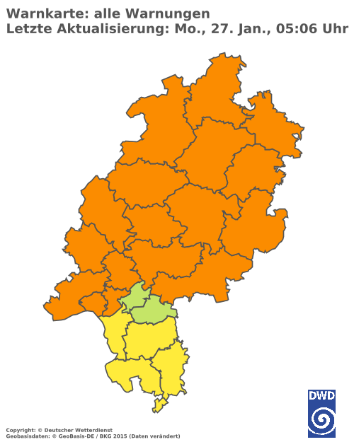 Aktuelle Wetterwarnungen für  Wetteraukreis